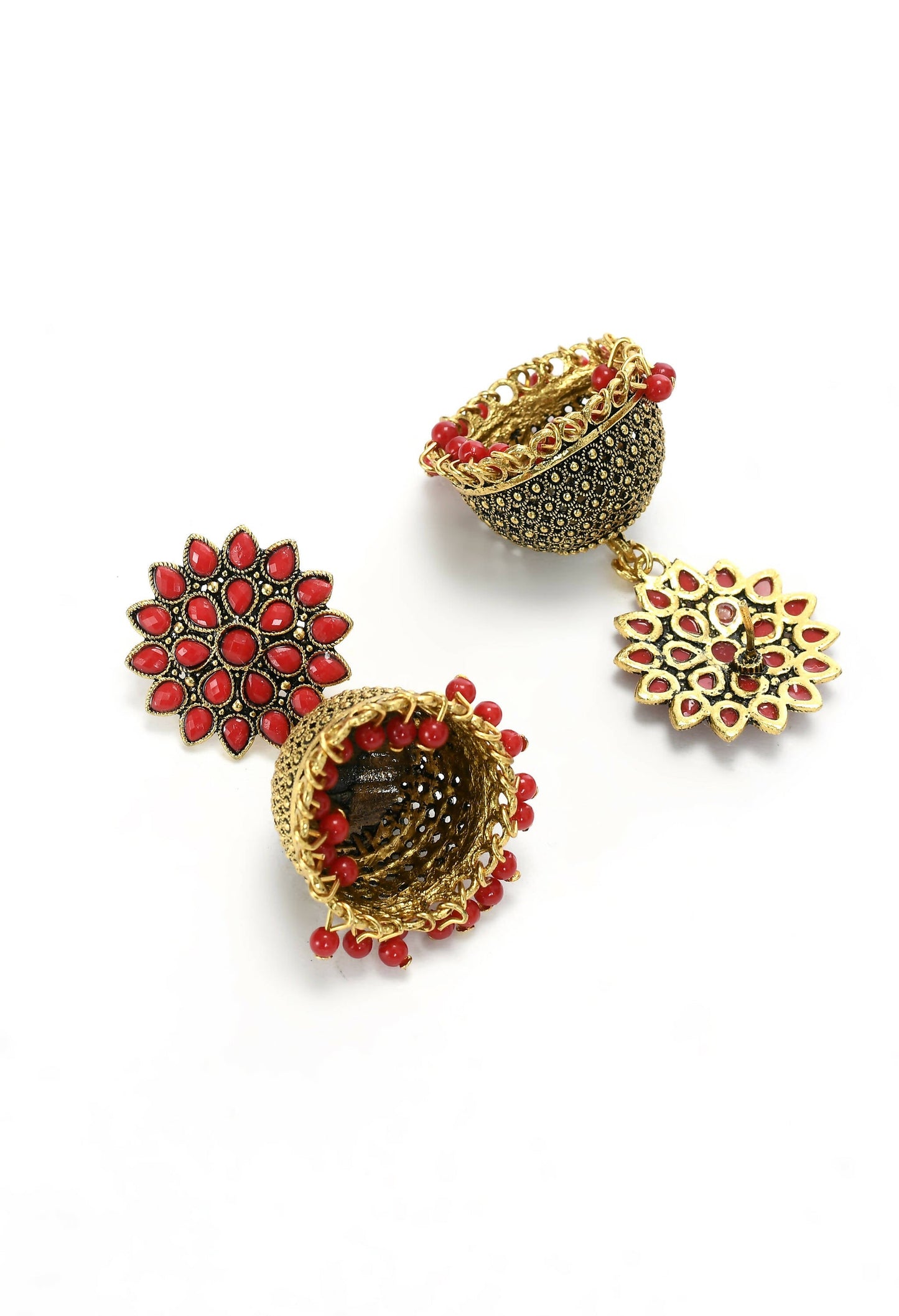 Mominos Fashion Joharkamal Kundan work Jhumka with Red Beads - Swadesiicart