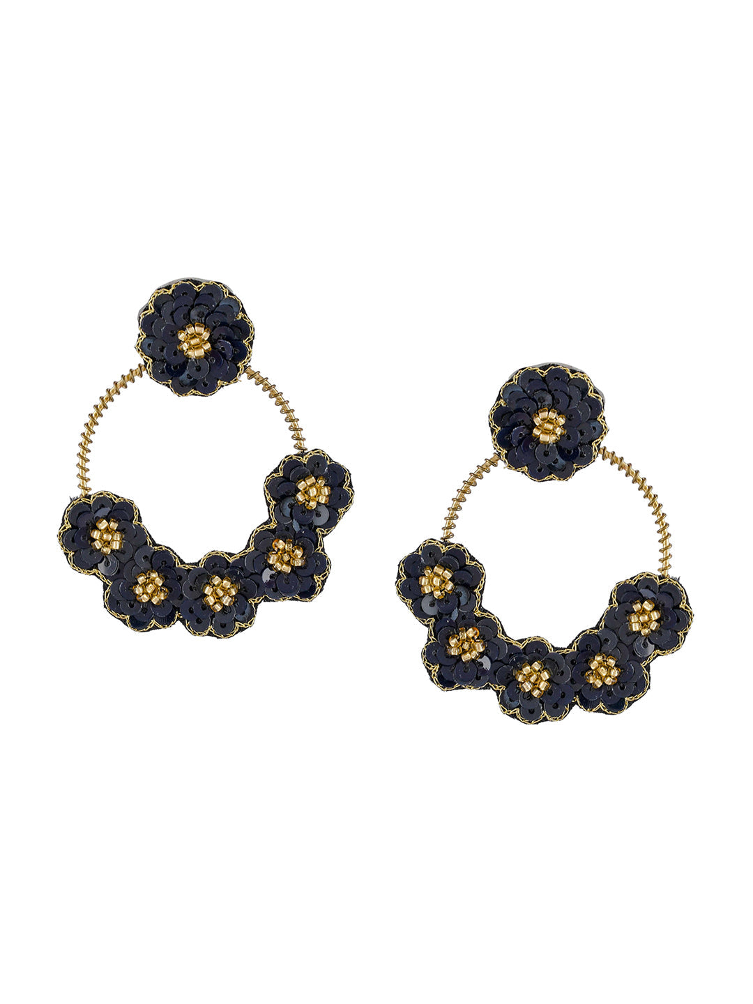 Shoshaa Black Floral Drop Earrings - Swadesiicart