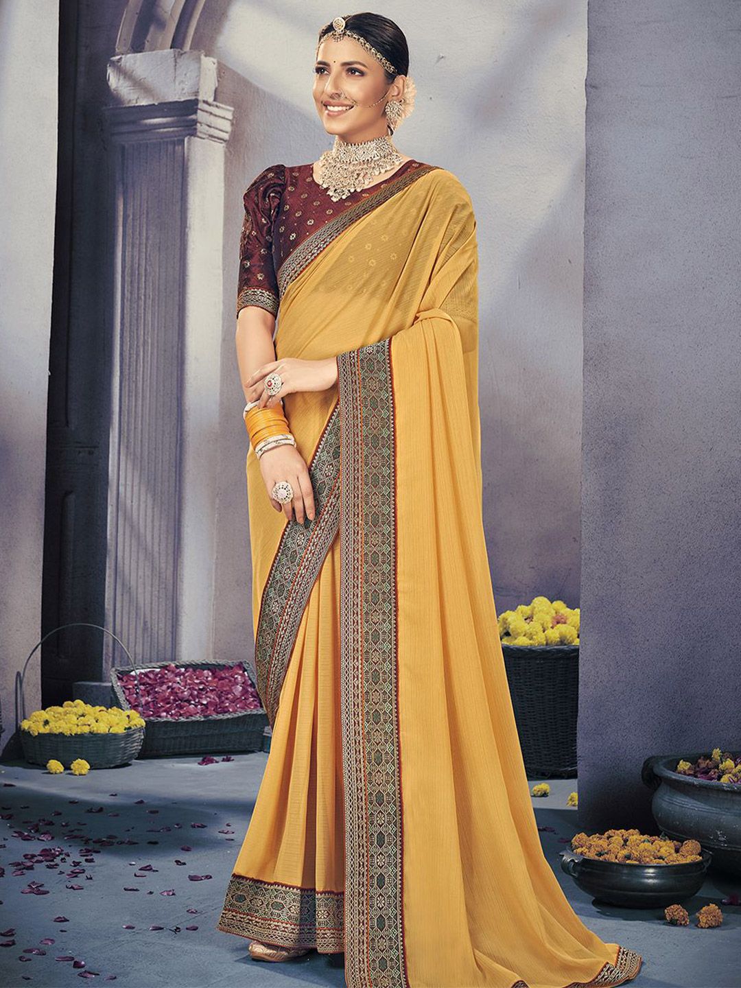 Mitera Ready to Wear Saree With Heavy Brocade Blouse | Swadesiicart