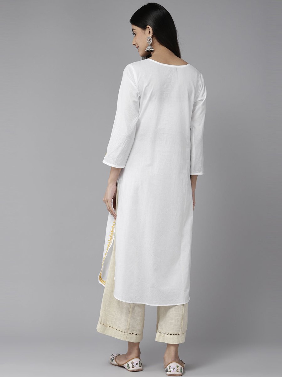 ADA Ethnic Motifs Embroidered Chikankari Cotton Kurta | Swadesiicart