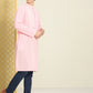 House of Pataudi Men Chikankari Yoke Design Pastels Pure Cotton Rozana Kurta | Swadesiicart