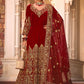 Maroon Velvet Front & Back Embroidery Wedding Anarkali Suit - Emponline | Swadesiicart