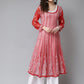 ADA Women Red & White Ethnic Motifs Embroidered Chikankari Georgette Kurta | Swadesiicart