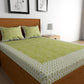 Urban Magic Green & White Ethnic Motifs Cotton 104 TC Queen Bedsheet with 2 Pillow Covers - Swadesiicart