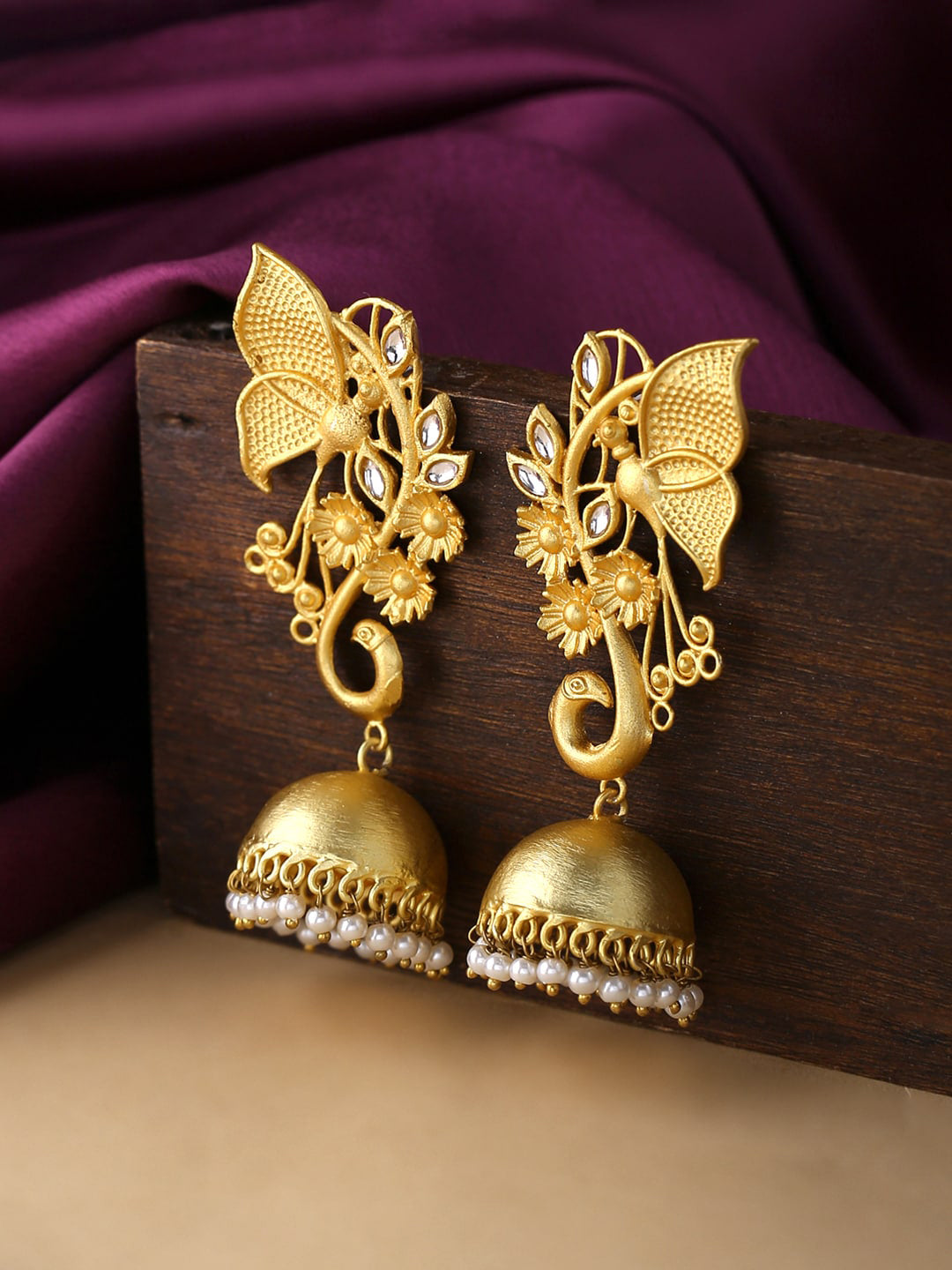 Yellow Chimes Gold-Polished Dome Shaped Jhumkas Earrings