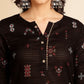Anouk Black Ethnic Motifs Printed Round Neck Gotta Patti Cotton Straight Kurta - Swadesiicart