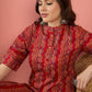 Anouk Red Chevron Printed Mandarin Collar Short Sleeves Cotton Kurta - Swadesiicart