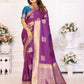 Anaita Purple Soft Silk With Zari Weaving Borders Saree With Blouse