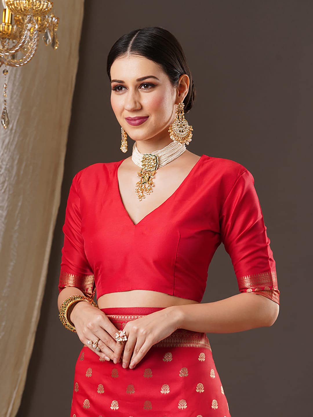 Anouk Floral Zari Banarasi Saree | Swadesiicart