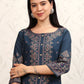 Vishudh Women Navy Blue Printed A-Line Kurta - Swadesiicart