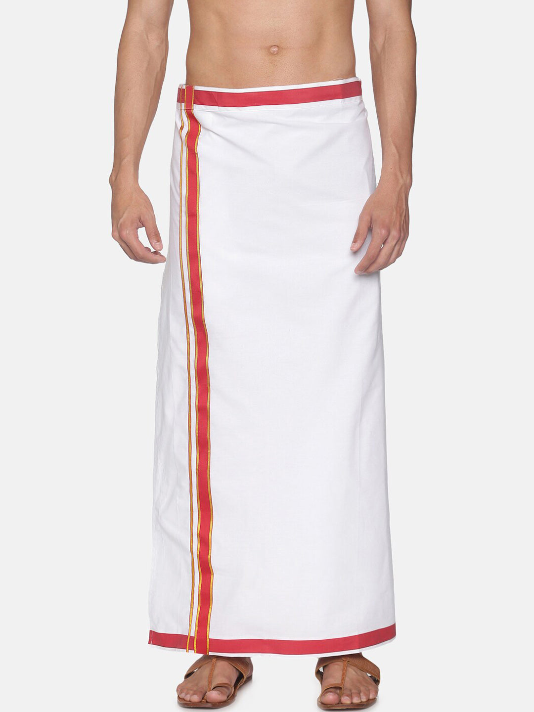 Sethukrishna Men White Solid Cotton Readymade Dhoti | Swadesiicart