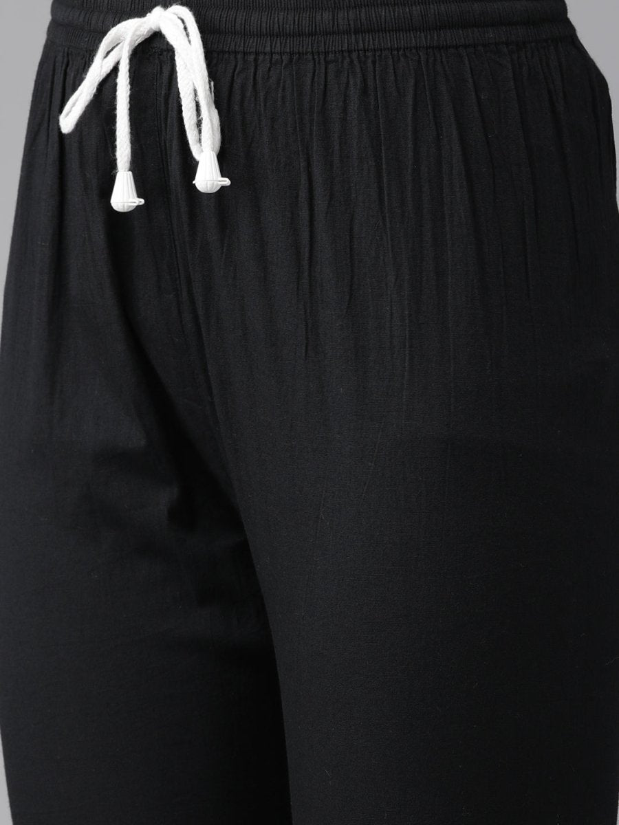 ADA Women White & Black Chikankari Embroidered Handloom Kurta with Cotton Churidar | Swadesiicart