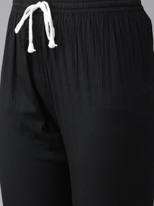 ADA Women White & Black Chikankari Embroidered Handloom Kurta with Cotton Churidar | Swadesiicart
