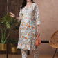ADA Floral Printed Round Neck Regular Lucknowi Chikankari Kurta with Trousers | Swadesiicart