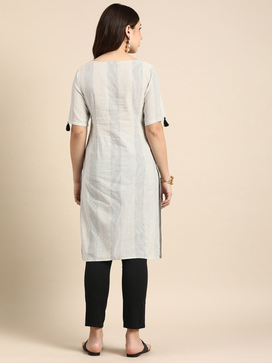 Anouk Women Striped Keyhole Neck Cotton Kurta - Swadesiicart