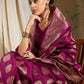 Sangria Burgundy & Gold-Toned Ethnic Motifs Woven Design Zari Silk Blend Banarasi Saree | Swadesiicart