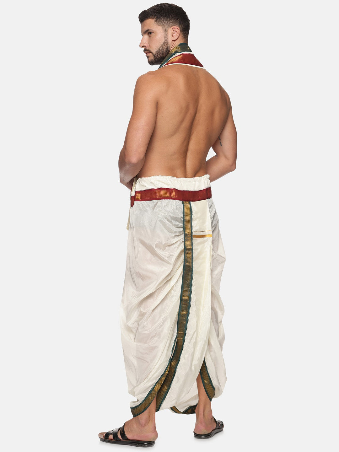 Sethukrishna Men Cream Solid Readymade Dhoti Pants With Angavastram | Swadesiicart