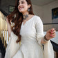 Indian Clothing Malishka Women's White Cotton Chikankari Gown with Dupatta Set - White - Swadesiicart