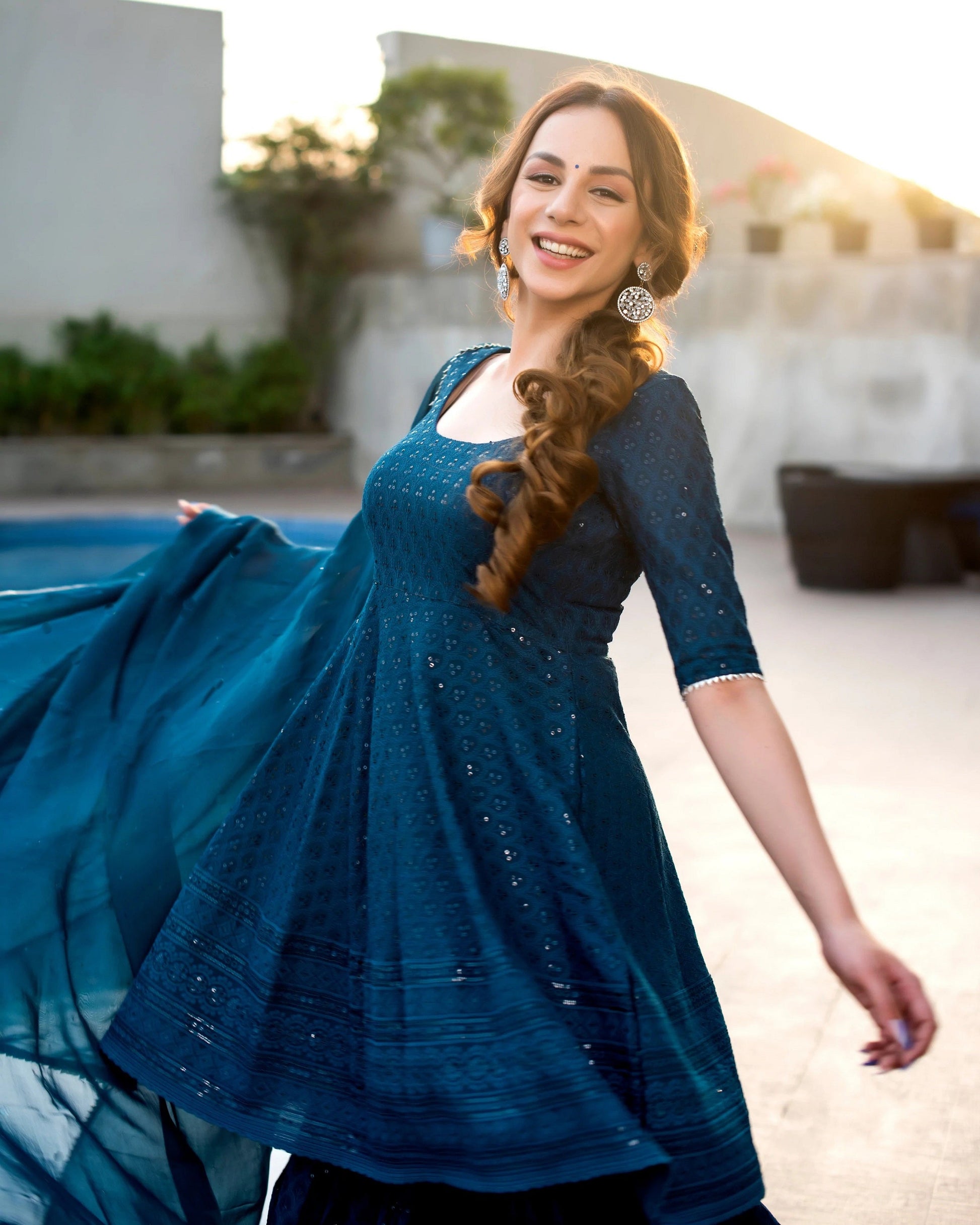 Malishka Women's Blue Embroidered Cotton Kurta Sharara Set With Dupatta - Blue - Swadesiicart