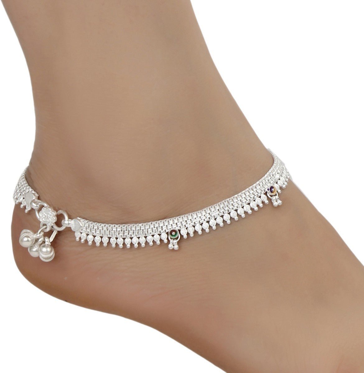 AanyaCentric Silver Plated White Metal Payal Indian Traditional Ethnic Fashion Imitation Jewellery Foot Chain | Swadesiicart
