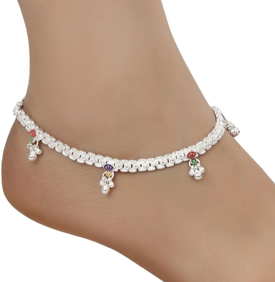 AanyaCentric Silver Plated White Metal Payal Indian Traditional Ethnic Fashion Imitation Jewellery Foot Chain | Swadesiicart