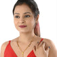 AanyaCentric Gold-Polished Jewelry Combo: Elegant Short Mangalsutra, Finger Ring, and American Diamond Earrings Set