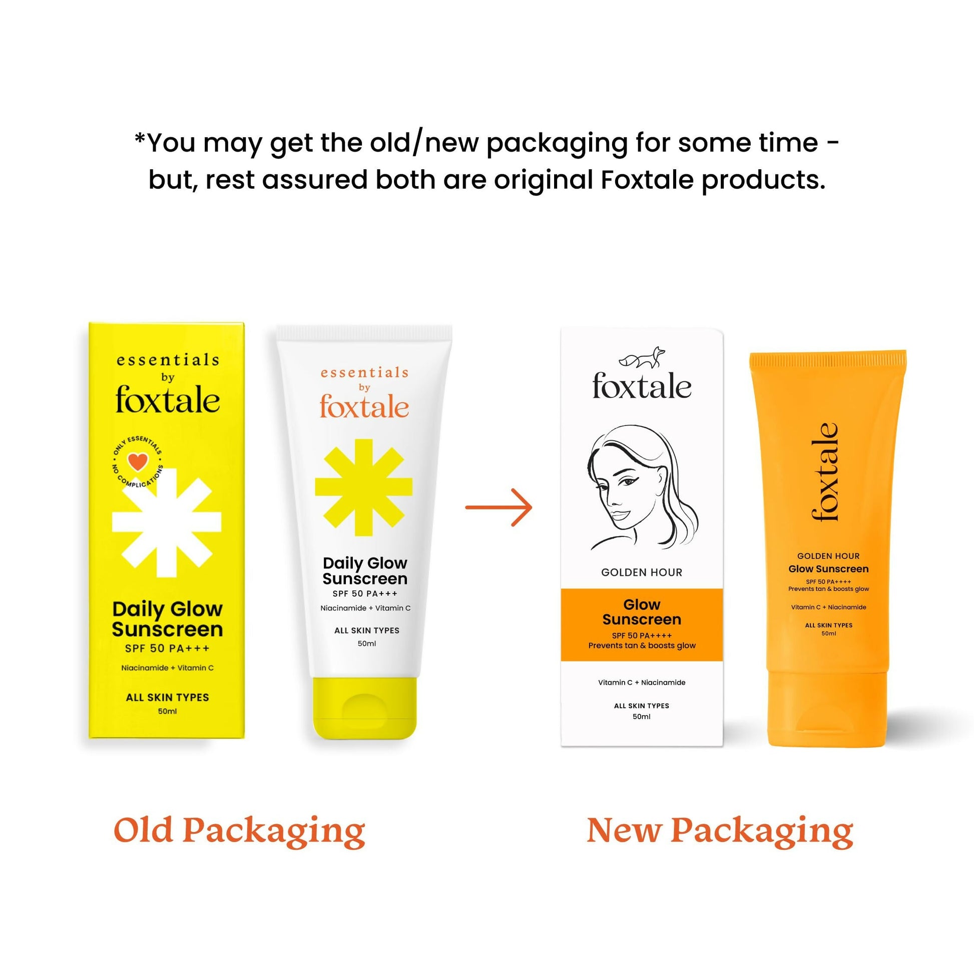 Foxtale Glow Sunscreen SPF 50 PA++++ Lightweight With Vitamin C And Niacinamide For a Dewy Glow, UVA And UVB Filters Prevents Tan - Swadesiicart