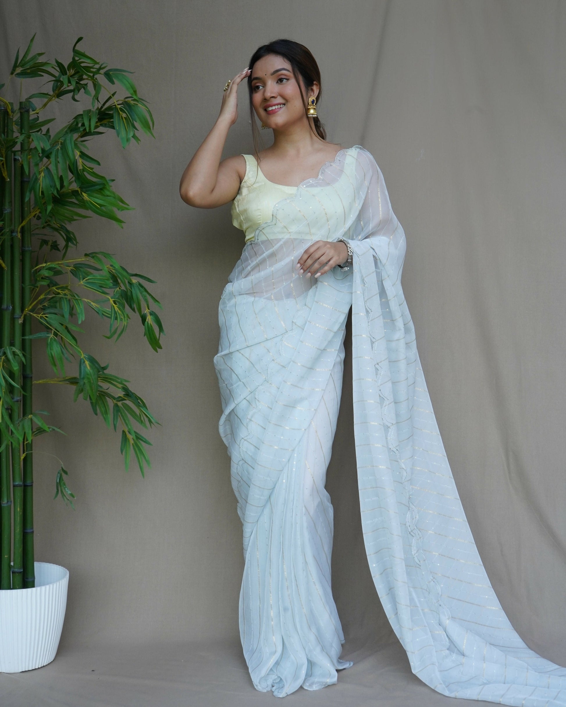 Vamsee Lining Organza Sky Chiffon Saree - Swadesiicart