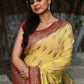 Joban Fashion Pale Yellow Crepe Chiffon Pure Handloom Banarasi Silk Saree | Swadesiicart