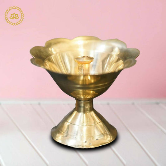 Brass Designed Diya with Stand - Swadesiicart
