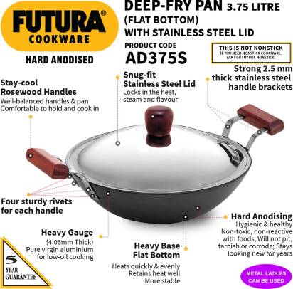 Hawkins Futura Hard Anodised Kadhai with Stainless Steel Lid 3.75 L (AD375S) - Swadesiicart