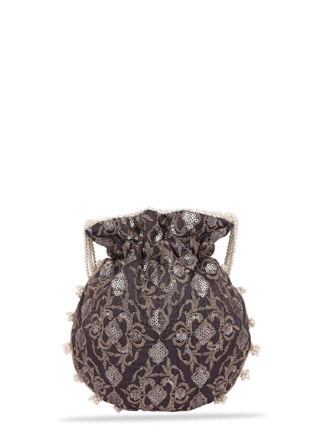 Masq Black & White Pearl & Sequinned Work Embellished Potli Clutch - Swadesiicart