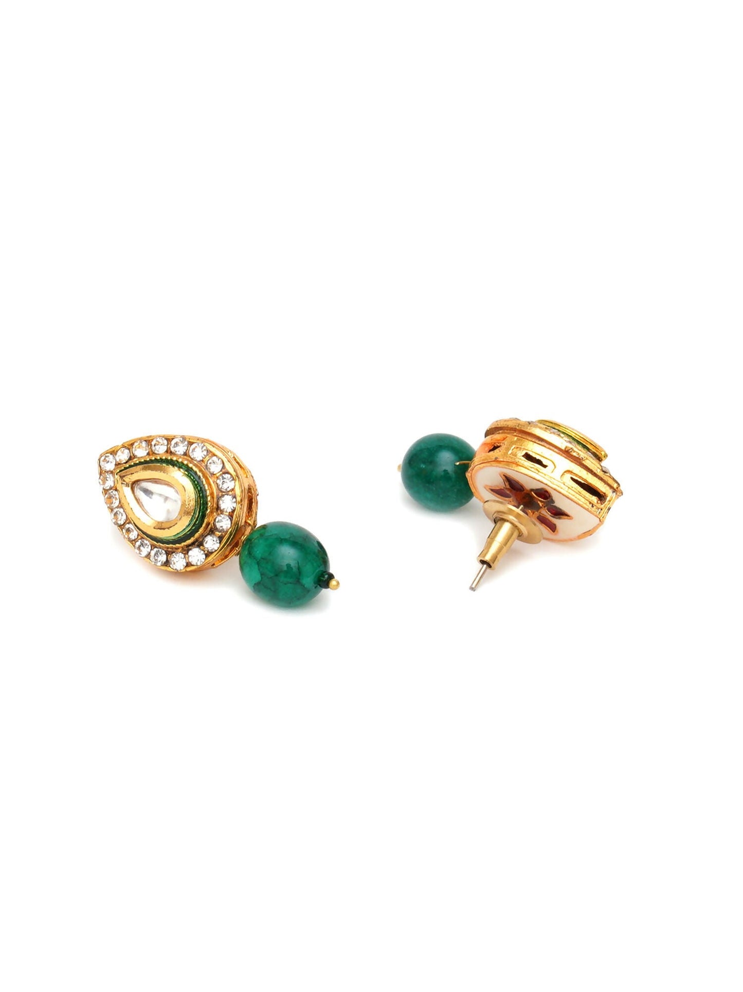 Emerald Stone Kundan Studs (Gold) - Ruby Raang - Swadesiicart