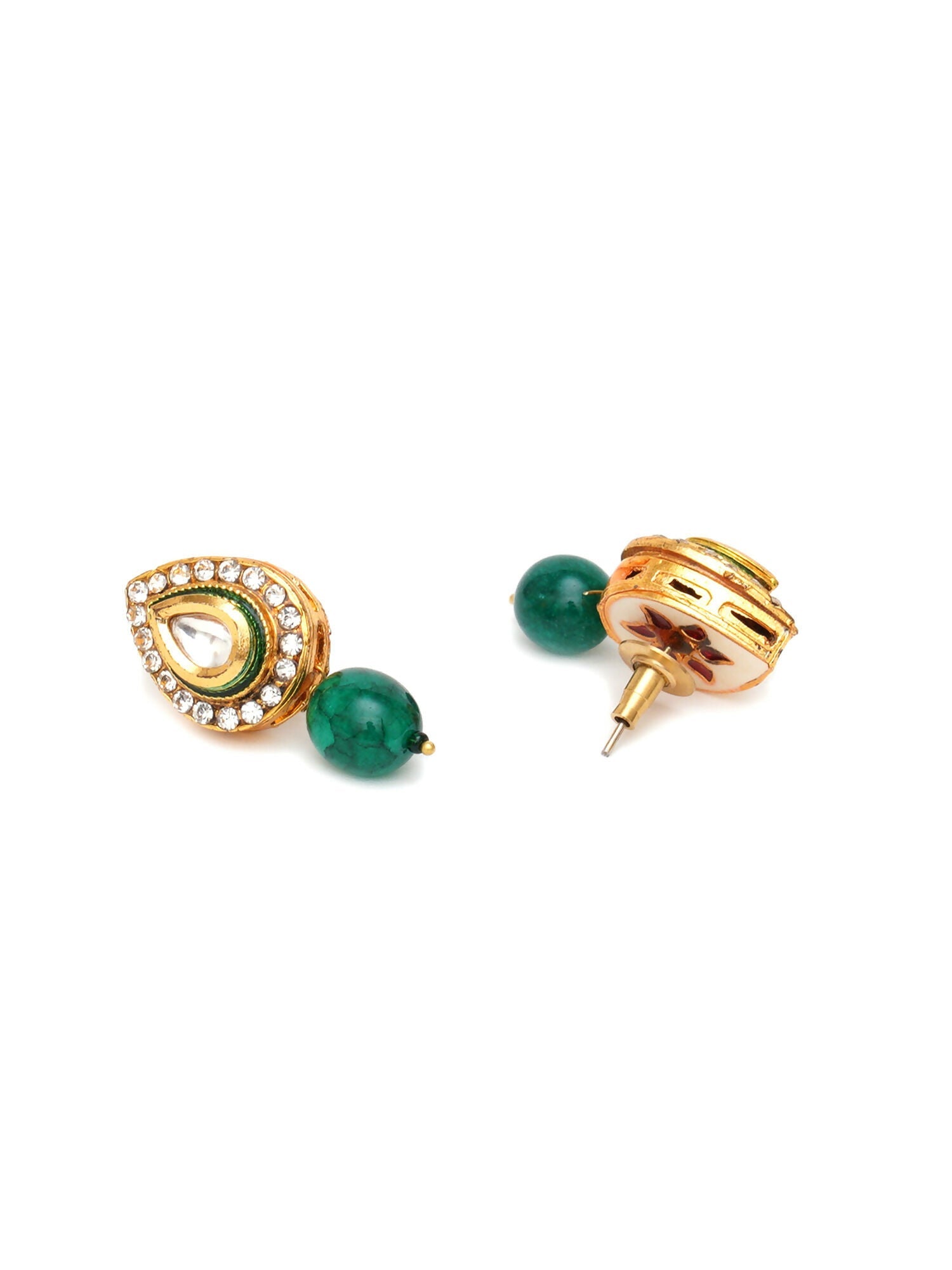 Emerald Stone Kundan Studs (Gold) - Ruby Raang - Swadesiicart