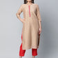 Ahalyaa Women Beige Colour Chanderi Printed Kurta Pant Set | Swadesiicart