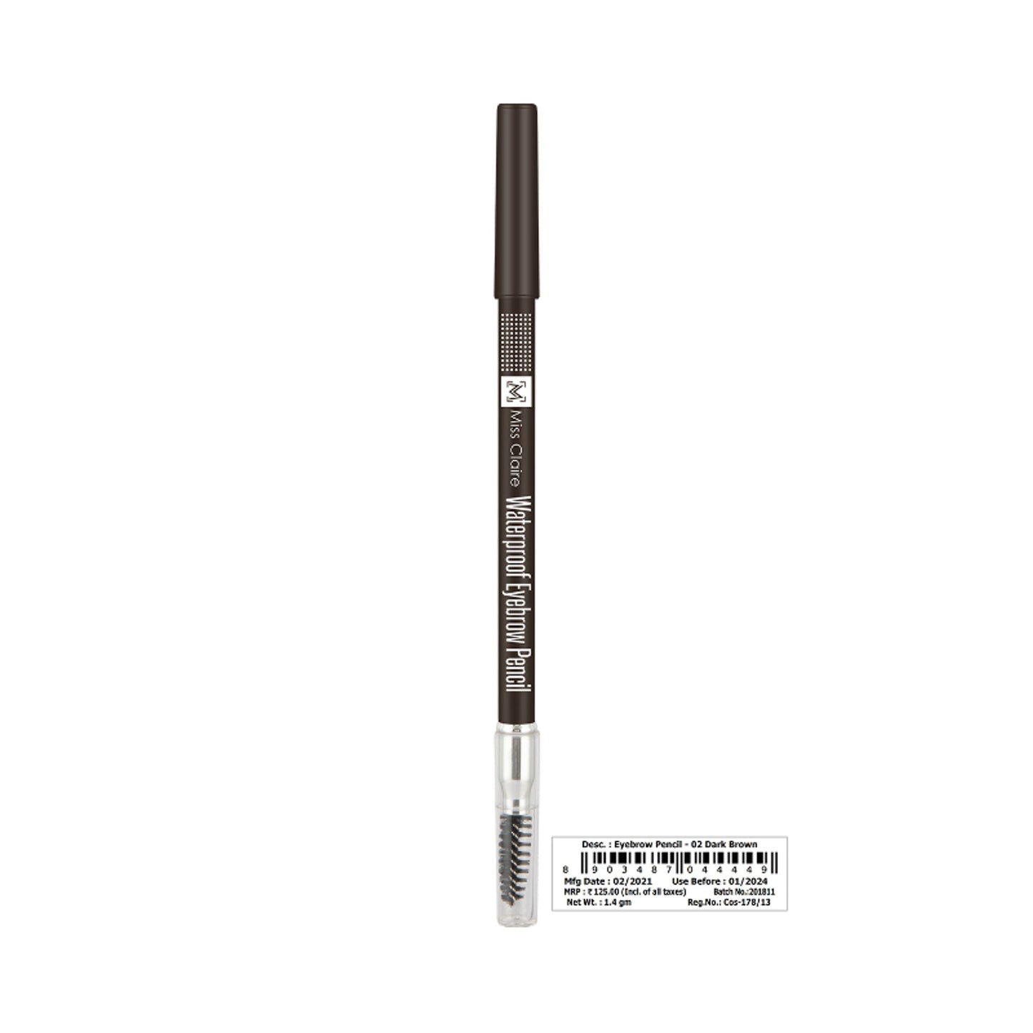 Miss Claire Waterproof Eyebrow Pencil With Mascara Brush - 02 Dark Brown | Swadesiicart