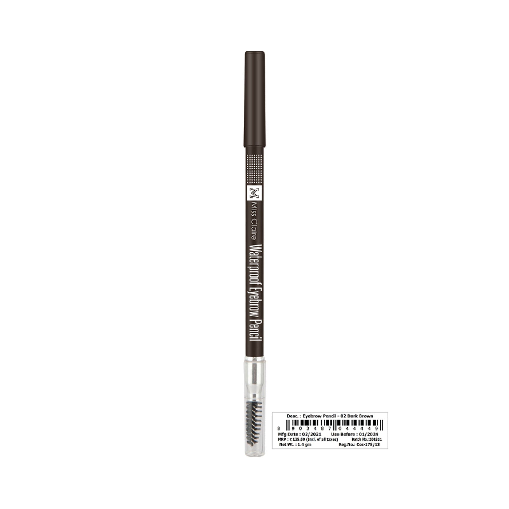 Miss Claire Waterproof Eyebrow Pencil With Mascara Brush - 02 Dark Brown | Swadesiicart