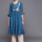 Biba Women Teal Blue & Golden Ethnic Motifs Yoke Design A-Line Kurta - Swadesiicart