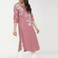 Cheera Embellished Daily Wear Cotton Blend Kurta - Peach - Swadesiicart