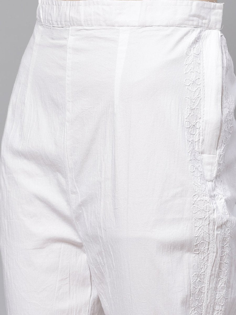 ADA Women Pink & White Chikankari Embroidered Sustainable Handloom Kurta with Trousers | Swadesiicart