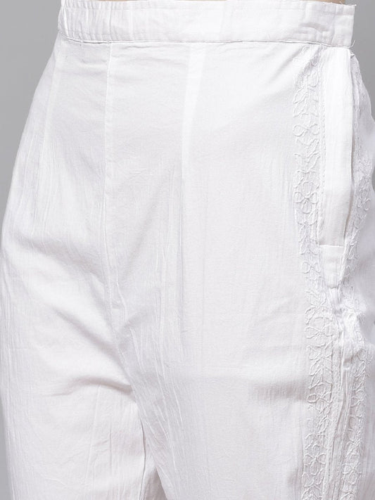 ADA Women Pink & White Chikankari Embroidered Sustainable Handloom Kurta with Trousers | Swadesiicart