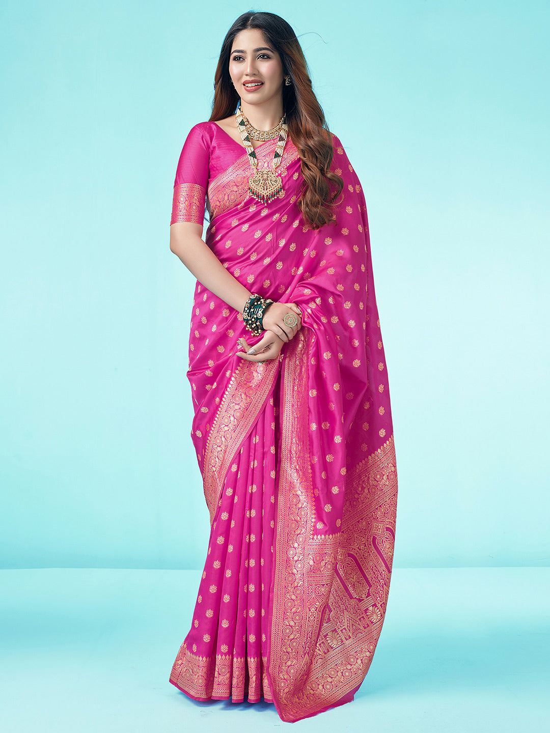 Kalini Floral Woven Design Zari Art Silk Banarasi Saree | Swadesiicart