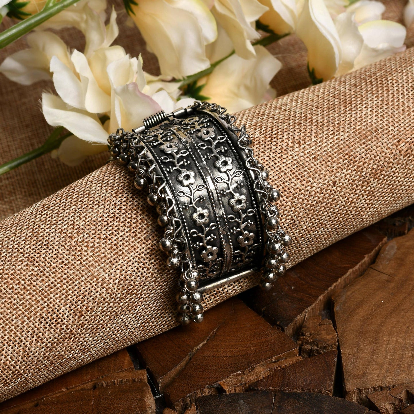 Mominos Fashion Joharkamal Oxidised Silver-Plated Ghungroo Handcraft Bracelet - Design 021 | Swadesiicart