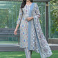 BulBul Fashionista Grey Floral Cotton Kurta Set with Dupatta - Swadesiicart
