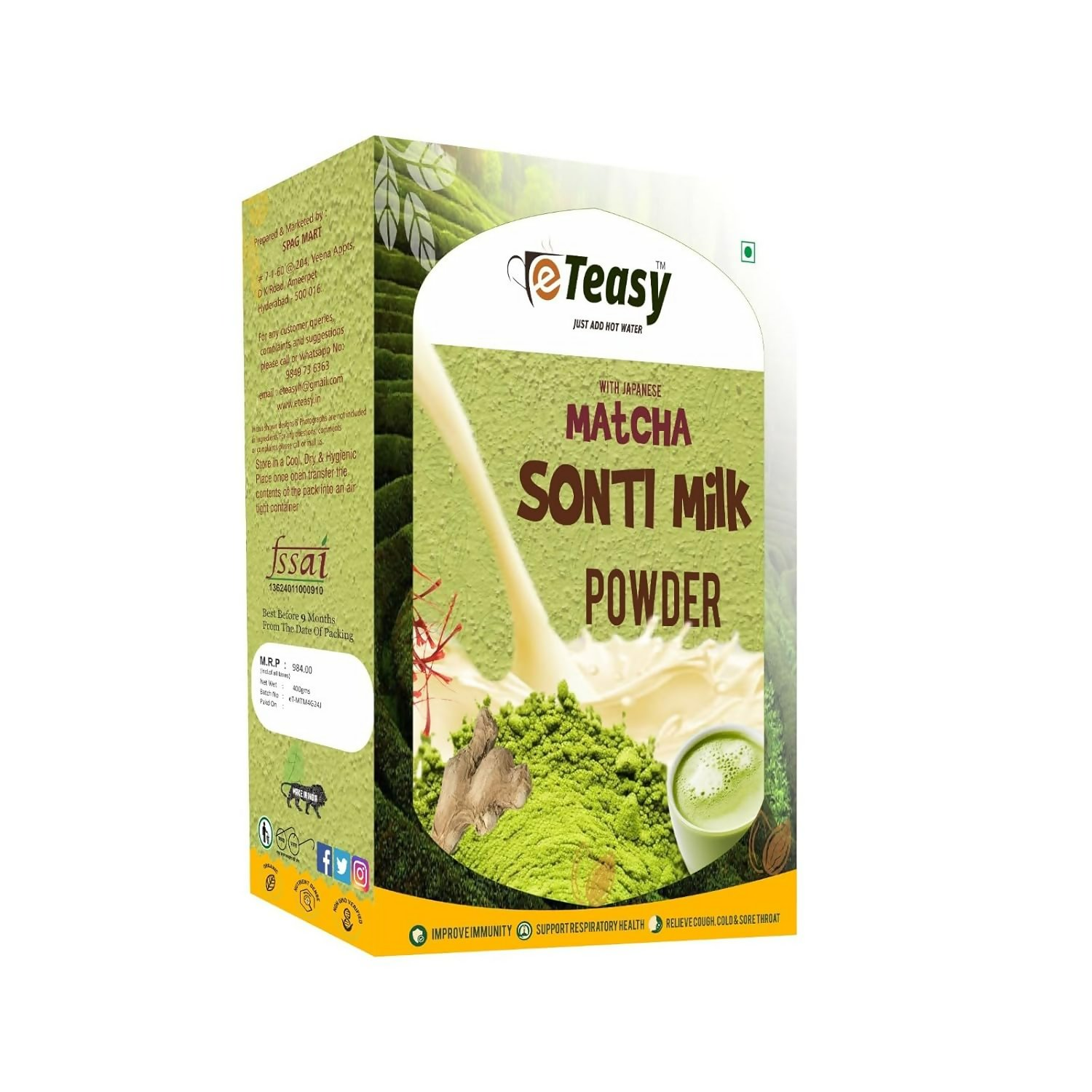 Eteasy Japanese Matcha Sonti Mix Milk Drink Kashmiri Kesar Saffron Mix Powder | Swadesiicart