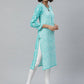 ADA Women Sea Green & White Floral Chikankari Embroidered Straight Sustainable Handloom Kurta | Swadesiicart