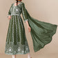 HERE&NOW Green & White Ethnic Motifs Embroidered Chikankari Kurta & Dupatta | Swadesiicart