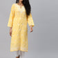 ADA Women Yellow Ethnic Motifs Embroidered Chikankari Handloom Kurta with Palazzos | Swadesiicart