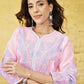 ADA Women Pink & Blue Chikankari Hand Embroidered Semi-Sheer Straight Sustainable Handloom Kurta | Swadesiicart