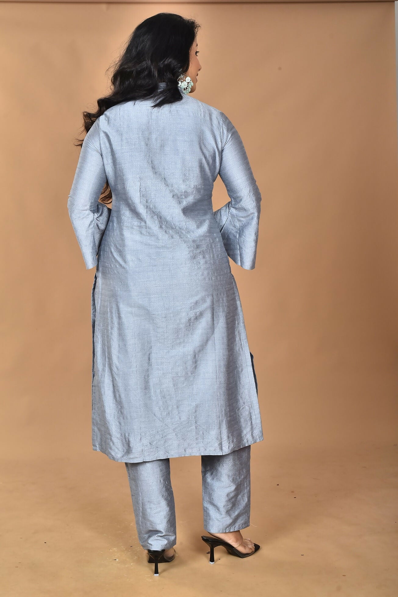 Morchari Women And Hand Embroidery Co-Ord Set-Grey - Swadesiicart